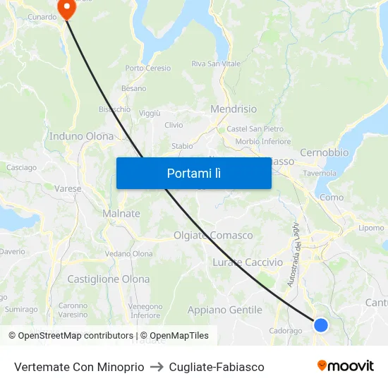 Vertemate Con Minoprio to Cugliate-Fabiasco map