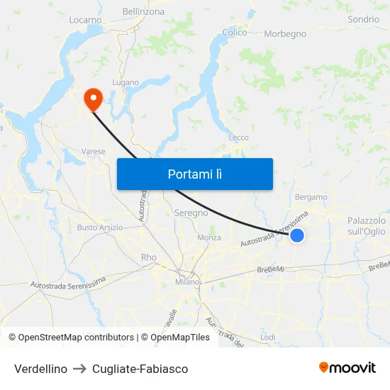 Verdellino to Cugliate-Fabiasco map