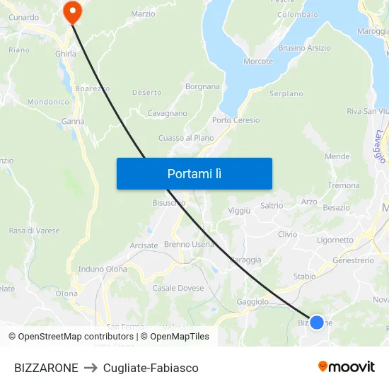 BIZZARONE to Cugliate-Fabiasco map