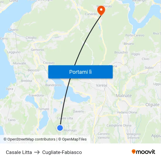 Casale Litta to Cugliate-Fabiasco map