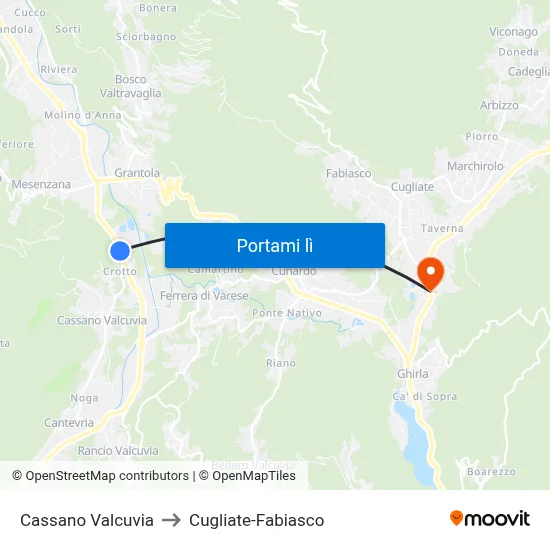 Cassano Valcuvia to Cugliate-Fabiasco map