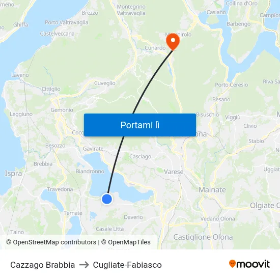 Cazzago Brabbia to Cugliate-Fabiasco map