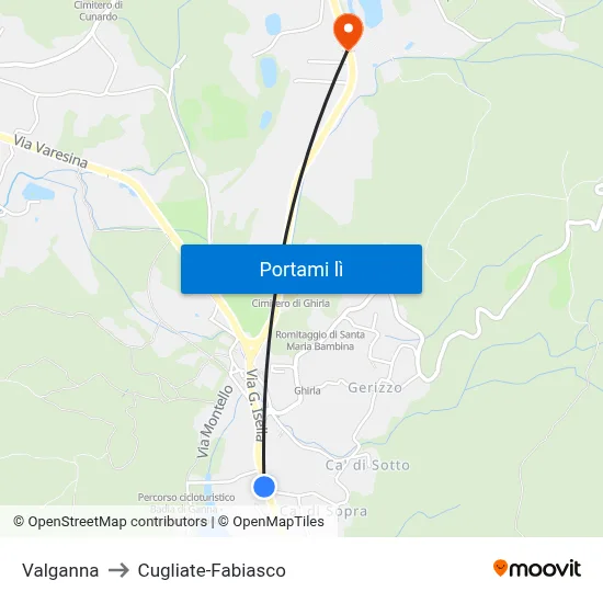 Valganna to Cugliate-Fabiasco map