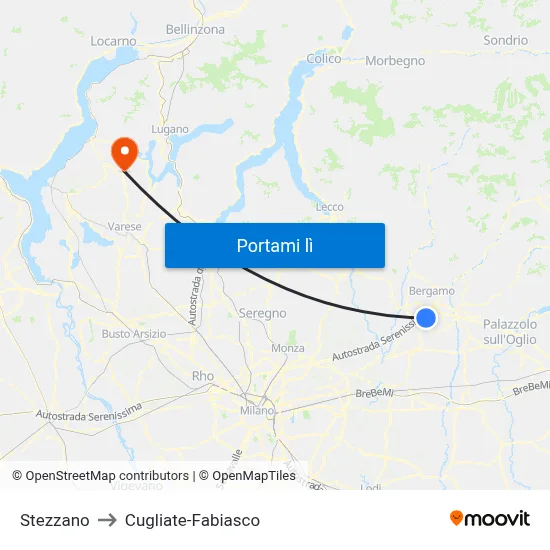 Stezzano to Cugliate-Fabiasco map