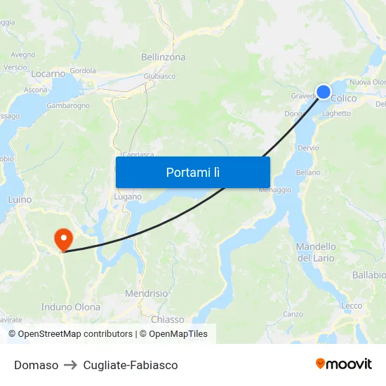 Domaso to Cugliate-Fabiasco map