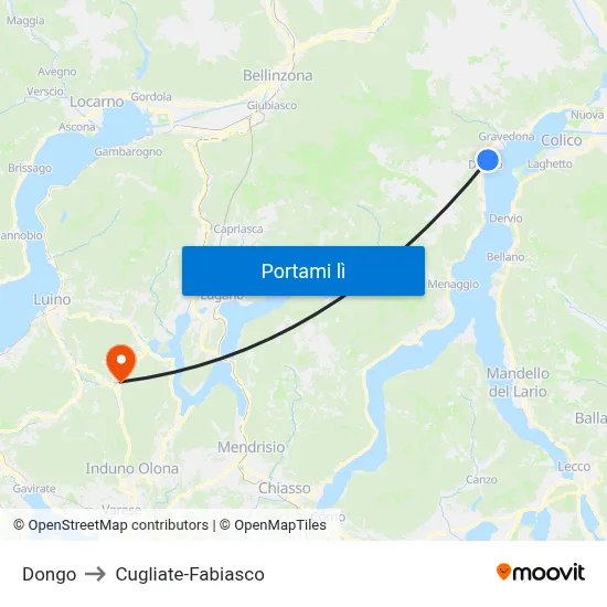 Dongo to Cugliate-Fabiasco map