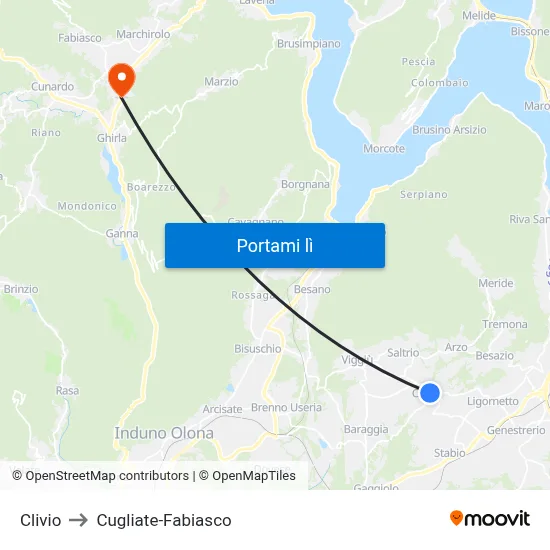 Clivio to Cugliate-Fabiasco map
