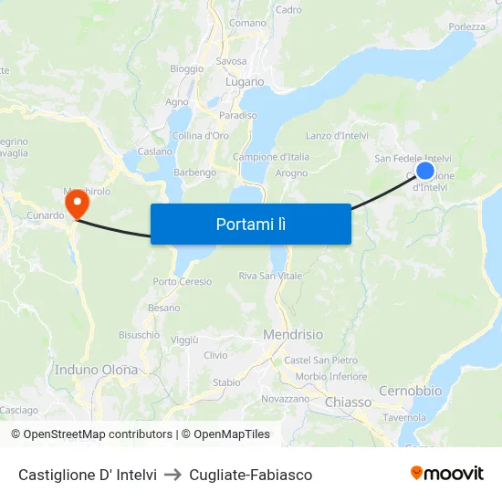 Castiglione D' Intelvi to Cugliate-Fabiasco map