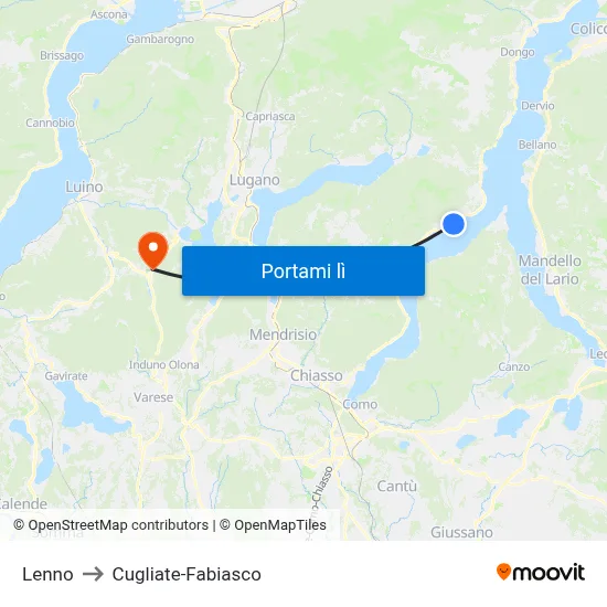 Lenno to Cugliate-Fabiasco map
