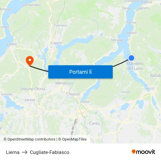 Lierna to Cugliate-Fabiasco map