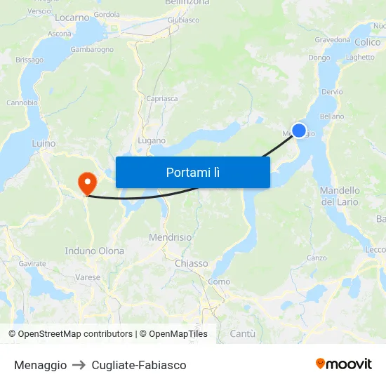 Menaggio to Cugliate-Fabiasco map