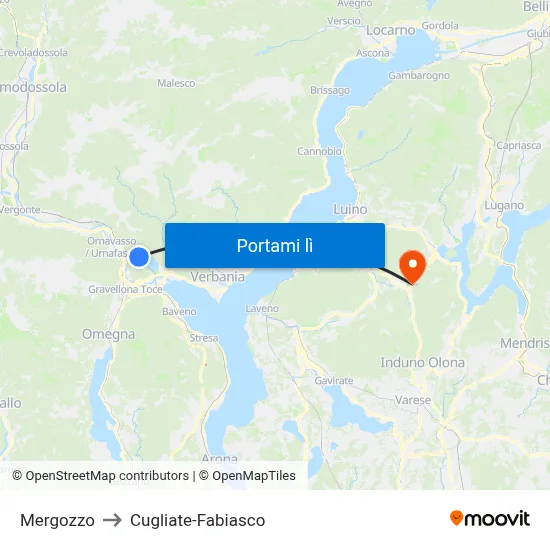 Mergozzo to Cugliate-Fabiasco map