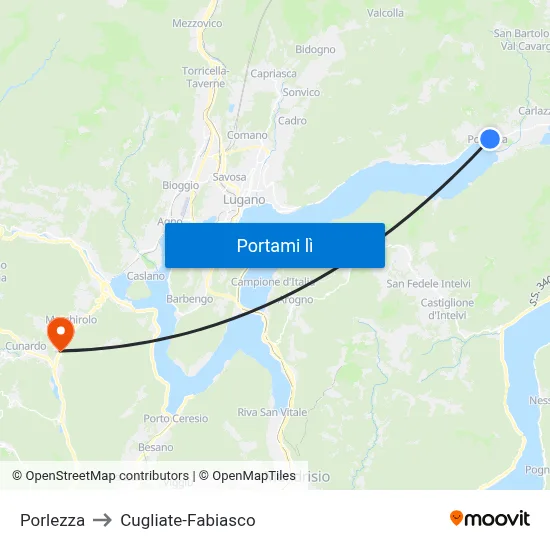 Porlezza to Cugliate-Fabiasco map