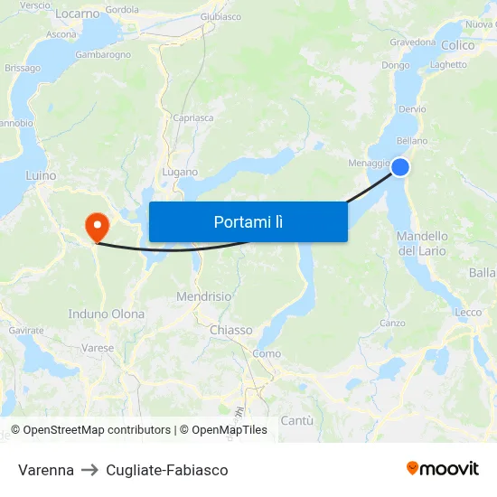 Varenna to Cugliate-Fabiasco map