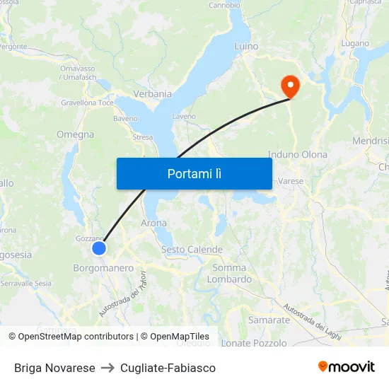 Briga Novarese to Cugliate-Fabiasco map