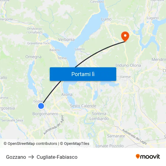 Gozzano to Cugliate-Fabiasco map