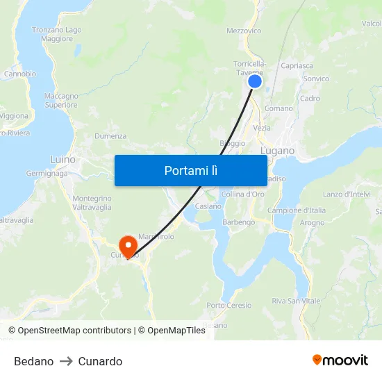 Bedano to Cunardo map