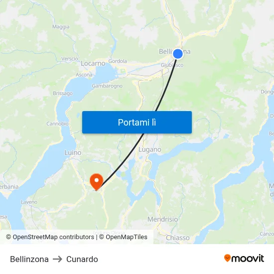 Bellinzona to Cunardo map