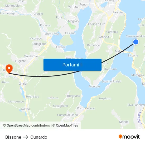 Bissone to Cunardo map