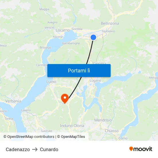 Cadenazzo to Cunardo map