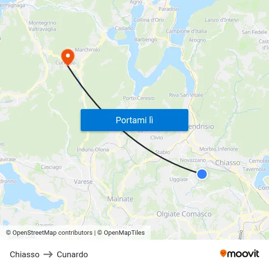 Chiasso to Cunardo map