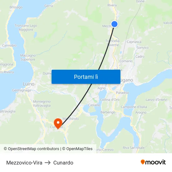 Mezzovico-Vira to Cunardo map