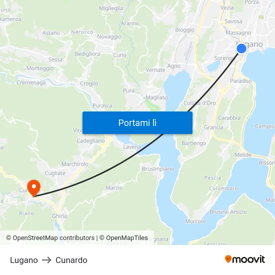 Lugano to Cunardo map