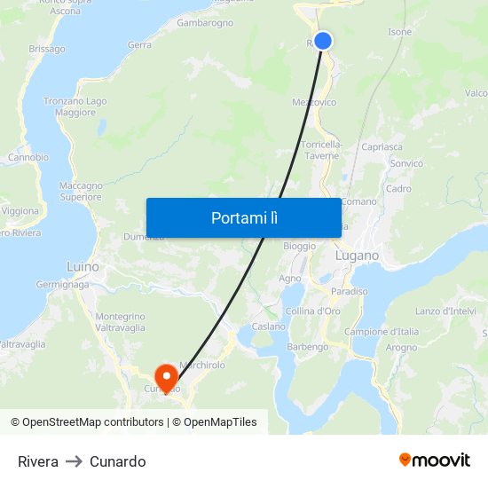 Rivera to Cunardo map