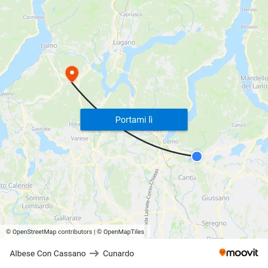 Albese Con Cassano to Cunardo map