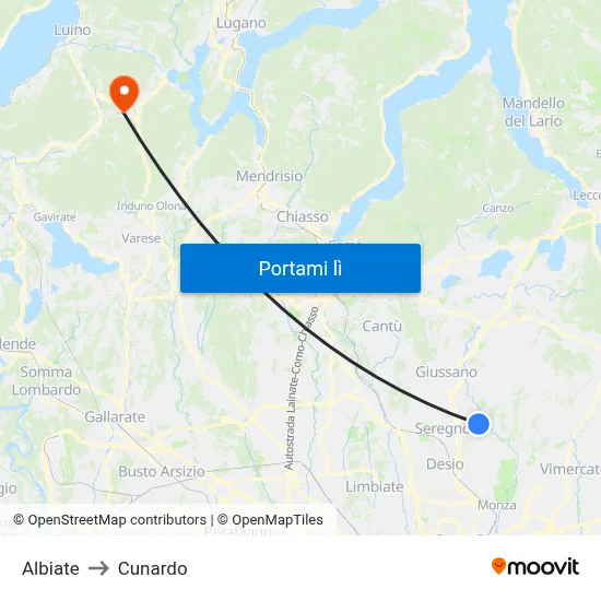 Albiate to Cunardo map