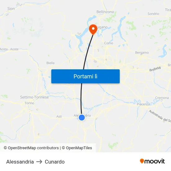Alessandria to Cunardo map