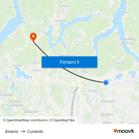 Alserio to Cunardo map