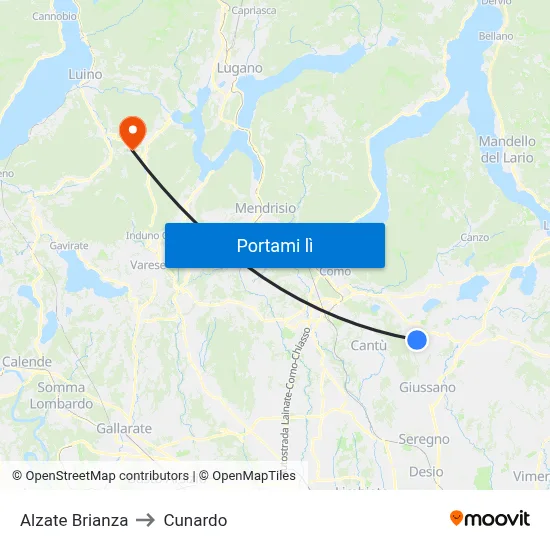 Alzate Brianza to Cunardo map