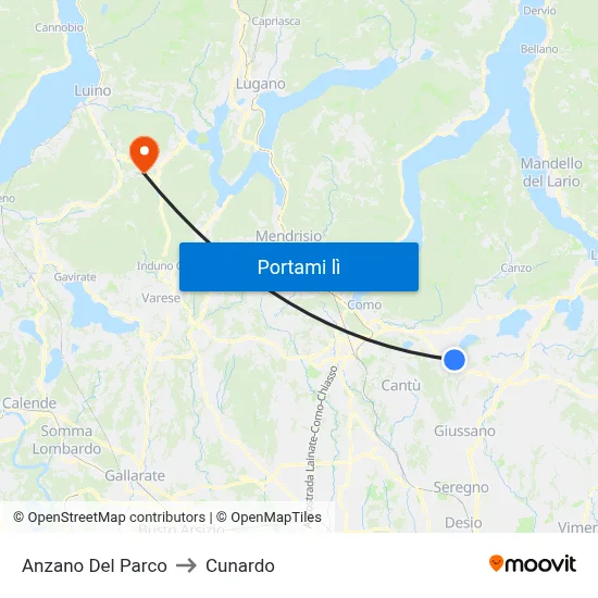 Anzano Del Parco to Cunardo map