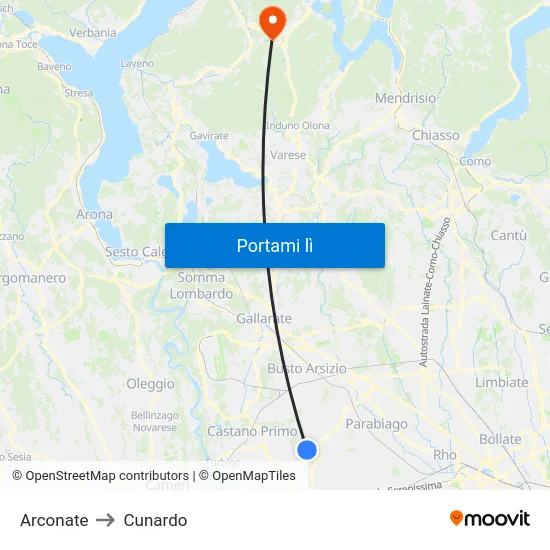 Arconate to Cunardo map