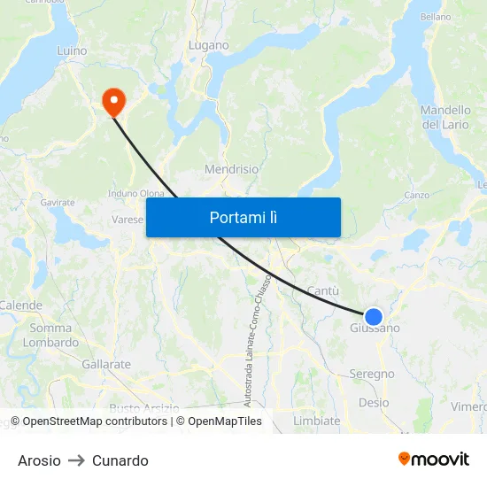 Arosio to Cunardo map