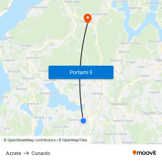 Azzate to Cunardo map