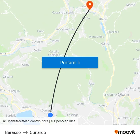 Barasso to Cunardo map