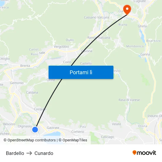 Bardello to Cunardo map