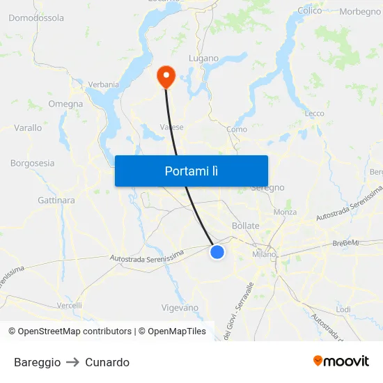 Bareggio to Cunardo map