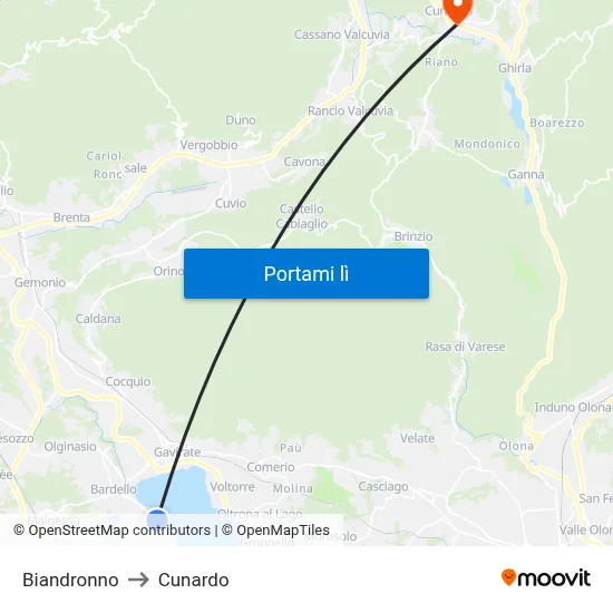 Biandronno to Cunardo map