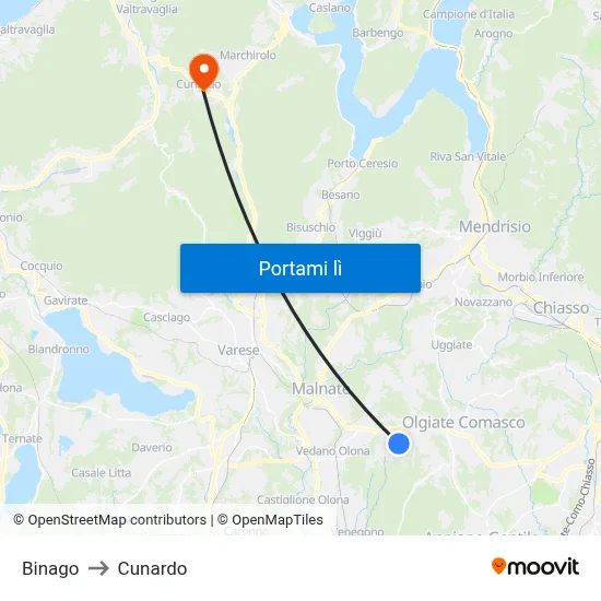 Binago to Cunardo map