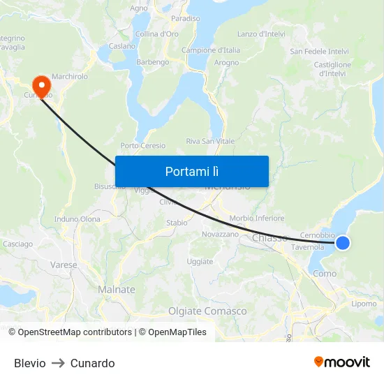 Blevio to Cunardo map