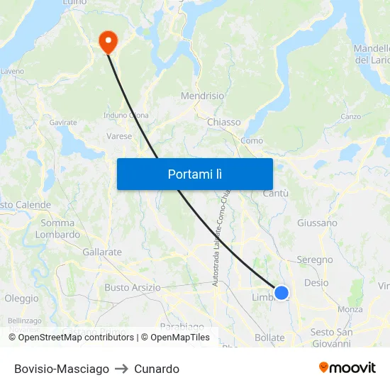 Bovisio-Masciago to Cunardo map