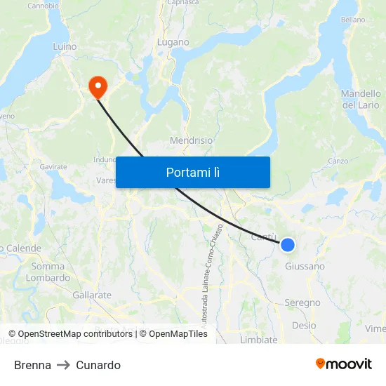Brenna to Cunardo map