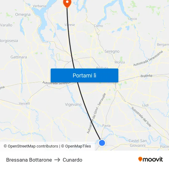 Bressana Bottarone to Cunardo map