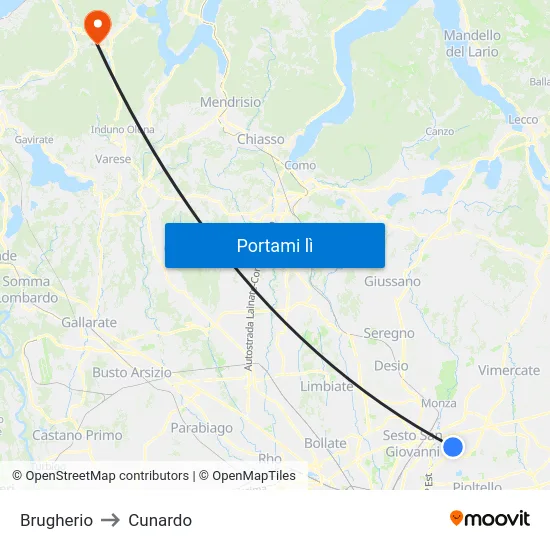 Brugherio to Cunardo map
