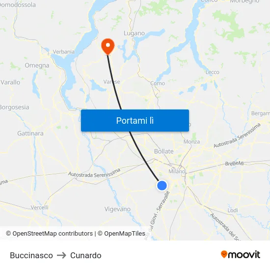 Buccinasco to Cunardo map