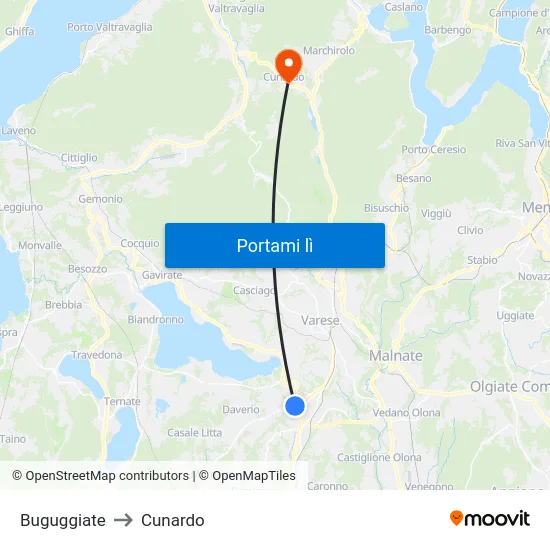 Buguggiate to Cunardo map