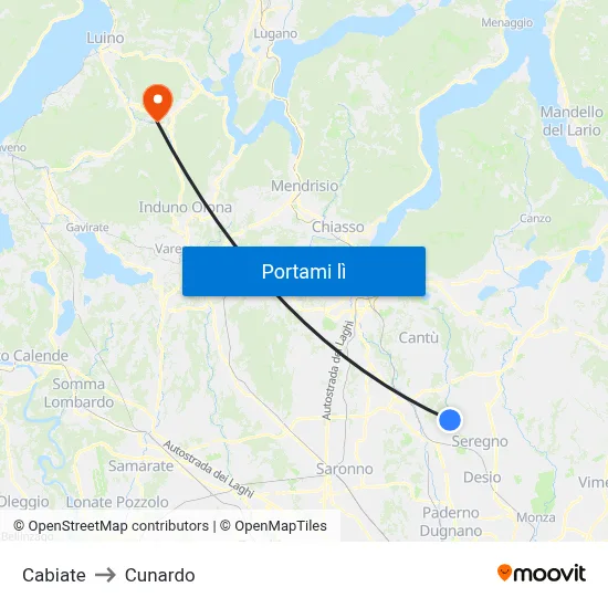 Cabiate to Cunardo map